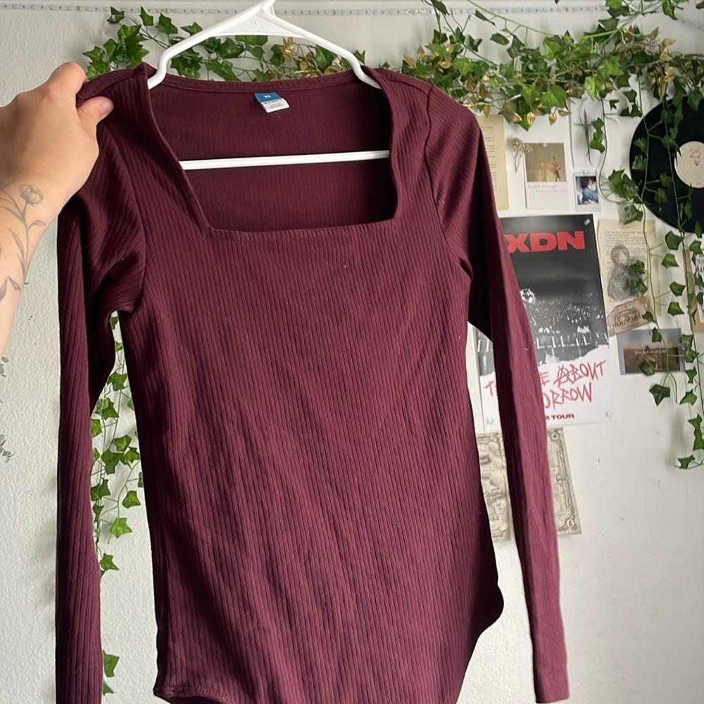 Old Navy Burgundy Ribbed Square Neck Body Suit